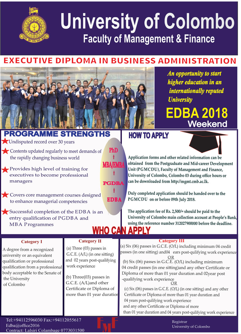 Executive Diploma in Business Administration - Faculty of Management & Finance - University of Colombo